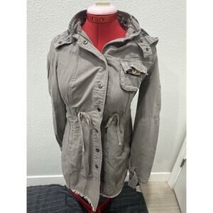 Free People‎ Gray Anorak Jacket with Hood Snap Button Utility Style